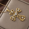 Vintage 304 Stainless Steel with Clear Glass Hollow Cross Pendant Necklaces for Women MR8108-3