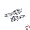 Rhodium Plated 925 Sterling Silver Snake Open Cuff Rings with Cubic Zirconia RJEW-F150-76P-6