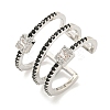 Rectangle Rack Plating Brass Micro Pave Cubic Zirconia Wide Cuff Rings for Women RJEW-F162-15P-1