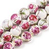 Handmade Flower Printed Porcelain Ceramic Beads Strands PORC-M007-10mm-17-1