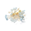 Natural Aquamarine Chips & Pearl Beaded Flower Brooch Pin JEWB-BR00098-04-4