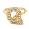 Rack Plating Letter Brass Micro Pave Clear Cubic Zirconia Adjustable Rings for Women KK-S391-03G-Q-1