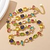 Brass Micro Pave Colorful Cubic Zirconia Link Chain Necklaces NJEW-M089-01G-4