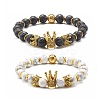 Electroplated Natural Lava Rock & Synthetic Howlite Beads Stretch Bracelets Set for Girl Women BJEW-JB06924-1