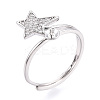 Star Shape Brass Micro Pave Clear Cubic Zirconia Adjustable Ring Settings KK-T076-51P-1