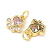 Brass Pave Cubic Zirconia Paw Print Charms KK-I355-17G-08-2