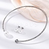 Round Plastic Imitation Pearl Stud Earrings & Heart Cubic Zirconia Rhinestone Cuff Choker Necklaces Sets SJEW-U003-08P-1