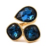 Teardrop & Square Glass Open Cuff Rings RJEW-G289-01G-04-2