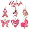 7Pcs 7 Styles October Breast Cancer Pink Awareness Ribbon Brass Enamel Pendants KK-BBC0020-36-1