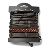 6Pcs 6 Style Adjustable Braided Imitation Leather Cord Bracelet Set with Waxed Cord for Men BJEW-F458-15-6