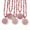 Natural Rhodonite 4.5mm Round Beaded Flower Pendant Necklaces NJEW-T016-04L-2