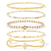 5Pcs 5 Styles Brass & Resin Beads Stretch Bracelets FP8271-4-2