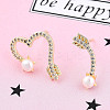 Clear Cubic Zirconia Arrow & Heart Asymmetrical Earrings with Natural Pearl Beaded EJEW-T019-06G-2
