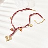 304 Stainless Steel Heart & Glass Leaf Flower Pendant Printed Polyester Cord Necklaces for Women NJEW-A063-07G-1