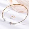 Round Plastic Imitation Pearl Stud Earrings & Heart Cubic Zirconia Rhinestone Cuff Choker Necklaces Sets SJEW-U003-10G-1