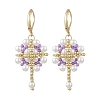 Flower with Cross 304 Stainless Steel Earrings Glass Seeds Leverback Earrings EJEW-MZ00507-03-3
