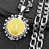 Flat Round with Virgin Pattern 201 Stainless Steel Pendant Necklaces for Men Women LS-NJEW-K283-20G-1