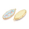 Printed Style 304 Stainless Steel Oval with Flower Pattern Pendants STAS-T071-27D-G-2