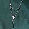 304 Stainless Steel Shell Pearl Clover Pendant Double Layered Necklaces for Women NJEW-U036-01P-1