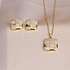 Square 304 Stainless Steel Crystal Rhinestone Pendant Necklaces & Stud Earrings Sets FS-WGB49B1-02-1