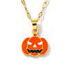 304 Stainless Steel Enamel Halloween Pumpkin Pendant Dapped Chain Necklaces BZ8585-2