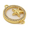 Rack Plating Brass Micro Pave Clear Cubic Zirconia Flat Round Connector Charms KK-I718-47G-02-2