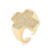 Brass Micro Pave Clear Cubic Zirconia Open Cuff Rings for Women RJEW-R011-03G-01-4