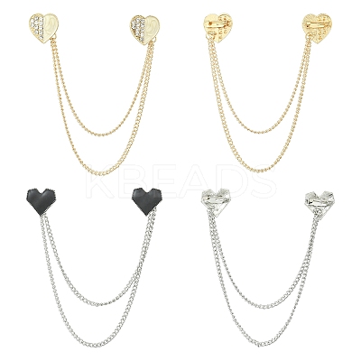 4Pcs 2 Styles Heart Rhinestone Lapel Pins JEWB-CJ0003-34-1