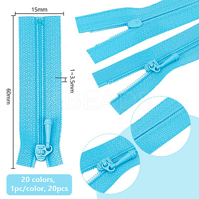 20Pcs 20 Colors Polyester & Plastic Mini Zip-fastener FIND-DR0001-10-1