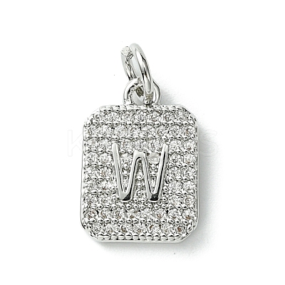 Rack Plating Brass Micro Pave Clear Cubic Zirconia Charms KK-G501-01W-P-1