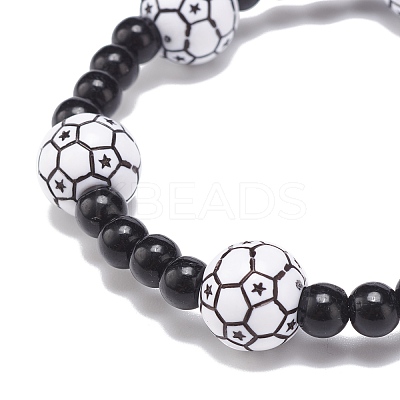 Sport Theme Acrylic Beaded Stretch Bracelet for Men Women BJEW-JB08549-1