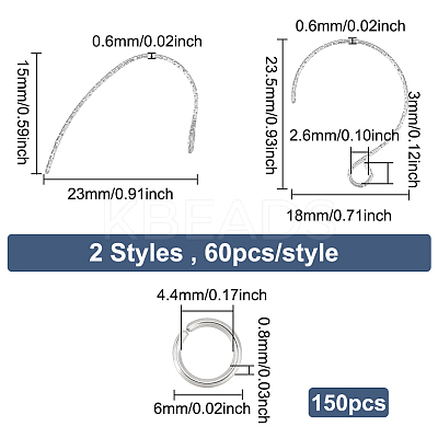 120Pcs 2 Style 316 Surgical Stainless Steel Earring Hooks STAS-DC0010-44-1