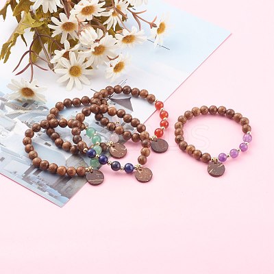 Wood Bead & Stone Bracelet BJEW-JB06104-1