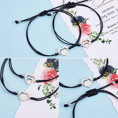 3Pcs 3 Style 430 Stainless Steel Heart Link Bracelets Set JB724A-1
