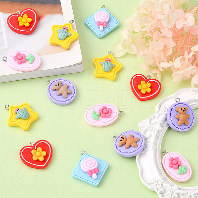 30Pcs 5 Styles Opaque Resin Pendants RESI-CJ0002-30-1