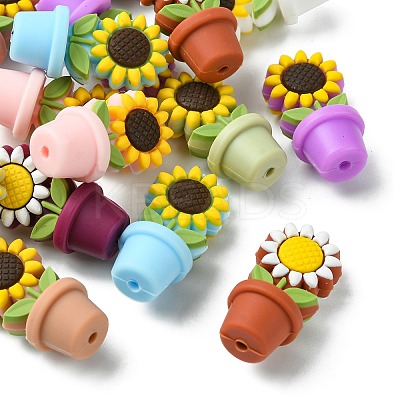 16Pcs 8 Colors Sunflower Flowerpot Food Grade Eco-Friendly Silicone Beads SIL-CJ0001-61-1