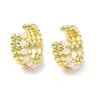 Brass Cuff Earrings with ABS Imitation Pearl Beaded EJEW-D088-17G-1