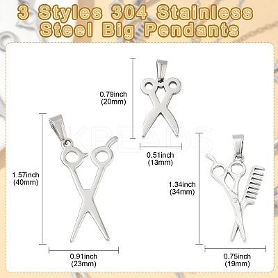 15Pcs 3 Styles 304 Stainless Steel Pendants STAS-CJ0002-49-1