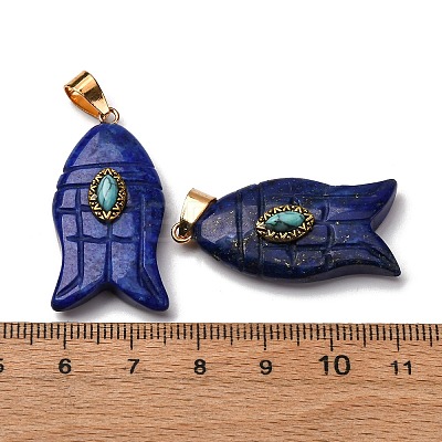 Natural Lapis Lazuli & Synthetic Turquoise Carved Pendants G-Z084-01G-09-1