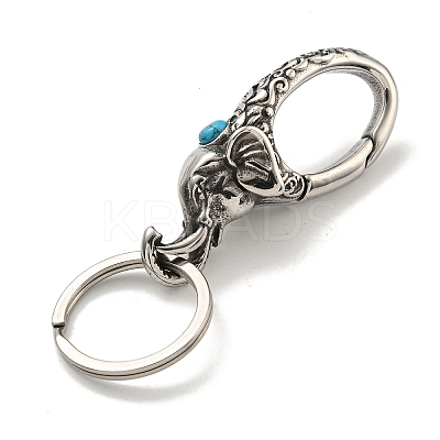 Tibetan Style 316 Surgical Stainless Steel Fittings with 304 Stainless Steel Key Ring with Synthetic Turquoise FIND-Q101-13AS-1
