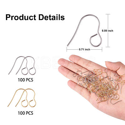 100Pcs 2 Colors 316 Surgical Stainless Steel Earring Hooks JX216A-1