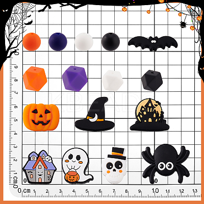 36Pcs 18 Styles Halloween Silicone Beads SIL-PH0001-28-1