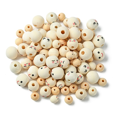 140Pcs 7 Styles  Printed Wood Beads WOOD-YW0001-14-1