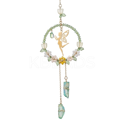 Stainless Steel Elf & Glass Beads Pendant Decorations HJEW-TA00250-1