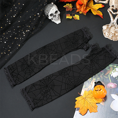 Spider Web Polyester & Spandex Long Fingerless Gloves for Women AJEW-WH20007-89A-1