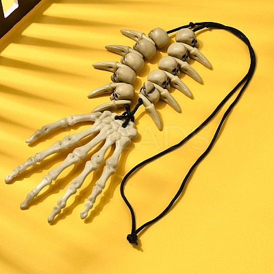Halloween Resin Skeleton Hand Pendant Polyester Cord Necklaces NJEW-C095-01-1