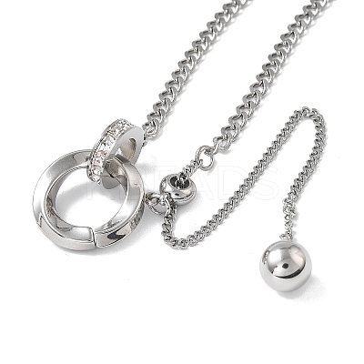 304 Stainless Steel Micro Pave Clear Cubic Zirconia Ring Pendant Twisted Chain Lariat Necklaces NJEW-P318-01P-1
