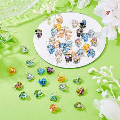 45Pcs 9 Colors Duck Glass Pendants. with Brass Loop PALLOY-TAC0257-1