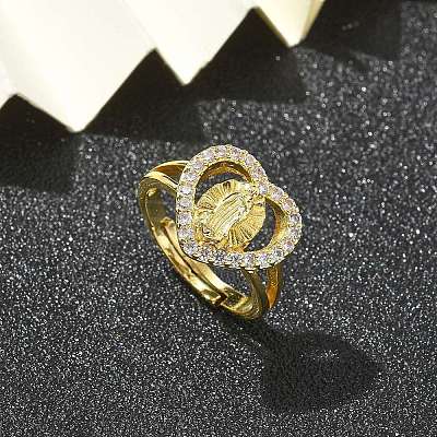 Virgin Mary Theme Clear Cubic Zirconia Finger Rings RJEW-G337-02G-06-1