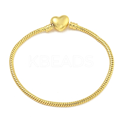 2.5mm Rack Plating Heart Brass European Style Round Snake Chain Bracelets for Jewelry Making BJEW-B106-17G-1